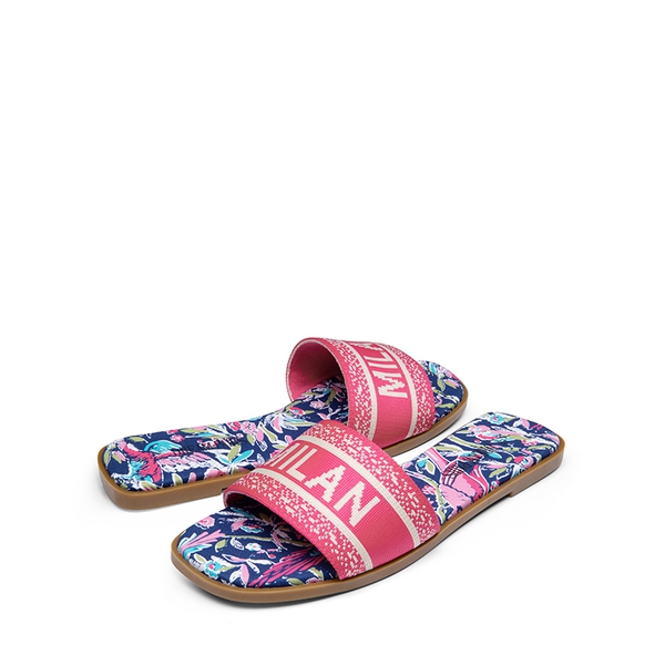 Square Toe Flat Slide Sandals - HOT PINK-KNIT - 5
